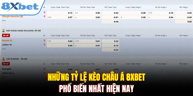Những tỷ lệ kèo châu Á 8xbet phổ biến nhất hiện nay